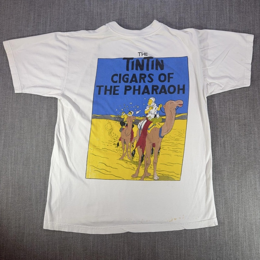 Vintage HEGAB'S Shirt Mens Medium White Tintin Egypt Cigars Pharaoh Graphic Tee